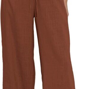 Brick Red Women's Lightweight Cotton Linen Palazzo Pants with Pockets, Size S